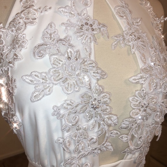 Halter Embellished Bridal Shower Engagement Party Wedding Dress Open Back - Picture 6 of 6